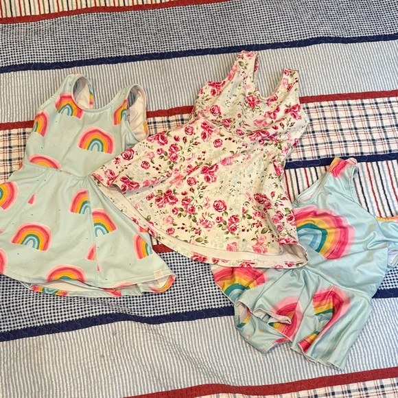 SweetHoney Pastel Floral and Rainbow leotards and sport dresses 4t - Picture 1 of 5